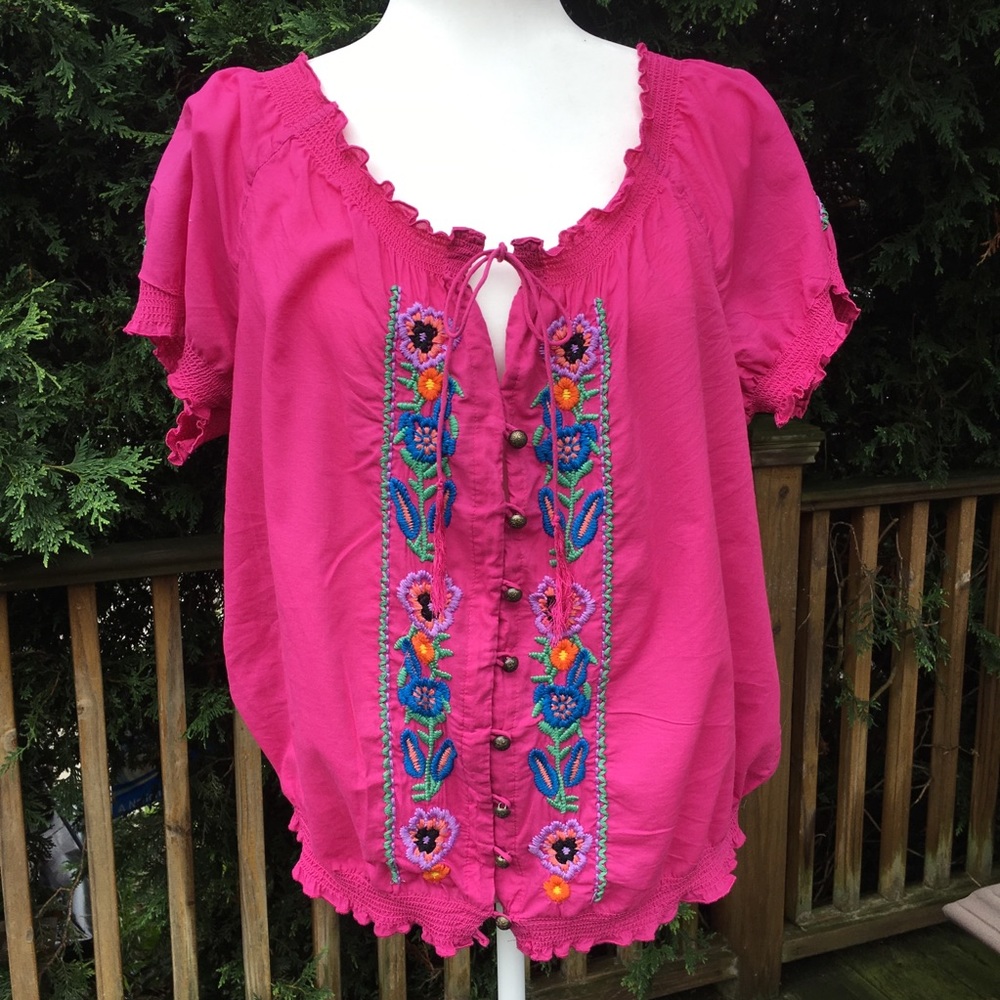 Boston Proper Embroidered Peasant Top Size 16